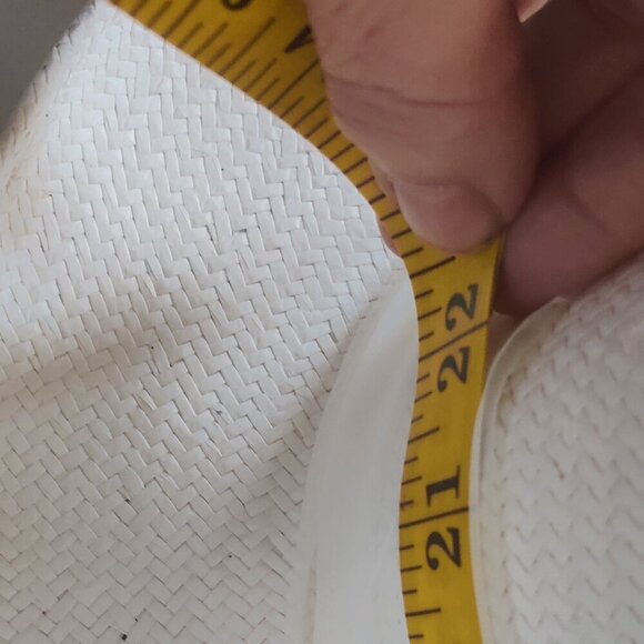 White Summer Straw Hat with a pink floral spray and a gossamer ribbon 12.5" x 22 - Picture 10 of 10